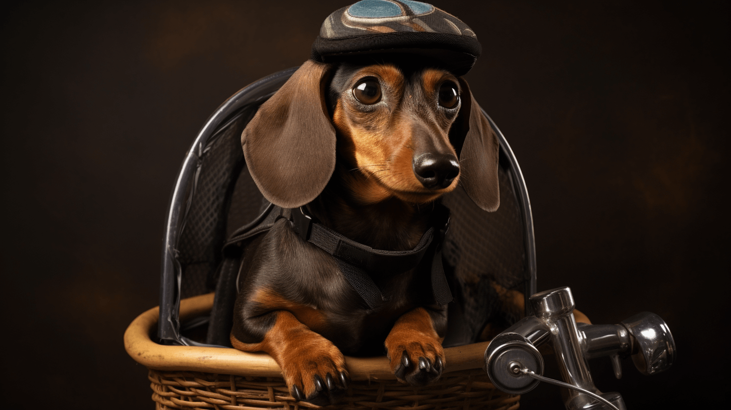 Dackel in einem Fahrradkorb